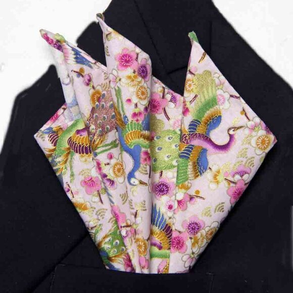 NEW Gascoigne Hand Stitched Pocket Square Cotton Japanese Kimono Fabric Gilding - Picture 1 of 3